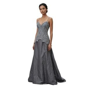 Vintage Tina D Long Gown M/L Gray Sequins Beaded Gala Formal Prom Evening NWT